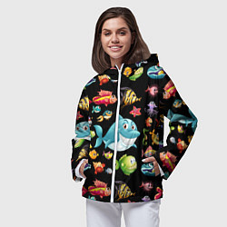 Ветровка с капюшоном женская Прикольная акула и другие жители океана, цвет: 3D-белый — фото 2