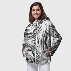 Ветровка с капюшоном женская Черно-белый абстрактный узор Трио, цвет: 3D-белый — фото 2