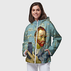 Ветровка с капюшоном женская Ван Гог Селфи - Арт Портрет, цвет: 3D-белый — фото 2