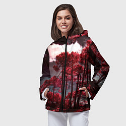 Ветровка с капюшоном женская Абстрактные красные деревья и облака, цвет: 3D-черный — фото 2
