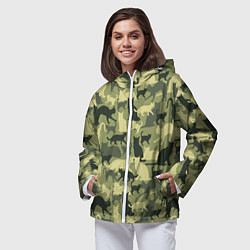 Ветровка с капюшоном женская Кошачий камуфляж в зеленой гамме, цвет: 3D-белый — фото 2