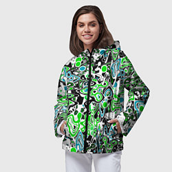 Ветровка с капюшоном женская Зелено-голубой абстрактный узор, цвет: 3D-черный — фото 2