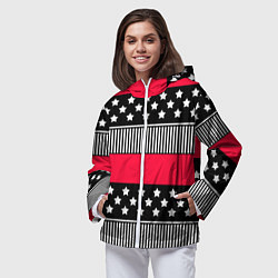 Ветровка с капюшоном женская Red and black pattern with stripes and stars, цвет: 3D-белый — фото 2
