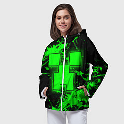Ветровка с капюшоном женская Minecraft neon green, цвет: 3D-белый — фото 2