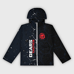 Ветровка с капюшоном женская Gears of War красно-белой лого на темном фоне, цвет: 3D-белый