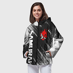 Ветровка с капюшоном женская Киберпанк - Потертости - Samurai, цвет: 3D-черный — фото 2