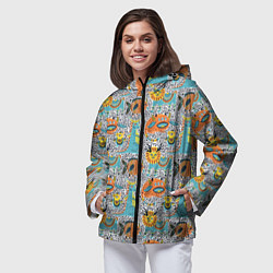 Ветровка с капюшоном женская Фантастические животные, цвет: 3D-черный — фото 2