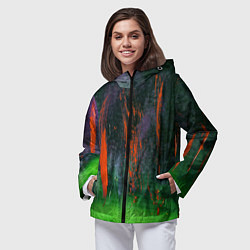 Ветровка с капюшоном женская Абстрактный зелёный туман и красная краска, цвет: 3D-черный — фото 2