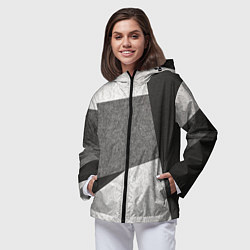 Ветровка с капюшоном женская Белые и серые полосы на поверхности с блёстками, цвет: 3D-черный — фото 2