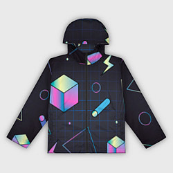 Ветровка с капюшоном женская Геометрические фигуры на темном фоне, цвет: 3D-черный