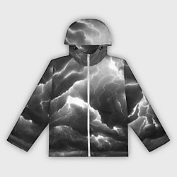 Ветровка с капюшоном женская Молнии в черных тучах, цвет: 3D-белый