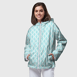 Ветровка с капюшоном женская Голубые узоры - волны, цвет: 3D-белый — фото 2