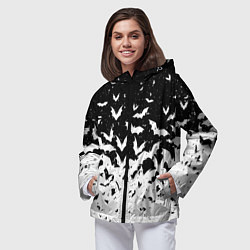 Ветровка с капюшоном женская Black and white bat pattern, цвет: 3D-черный — фото 2