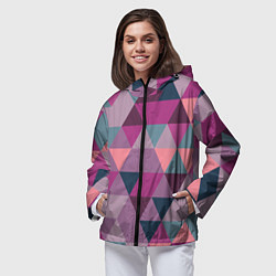 Ветровка с капюшоном женская Абстрактные мозаичный розовый фигуры, цвет: 3D-черный — фото 2