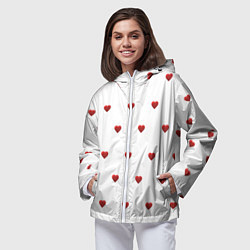 Ветровка с капюшоном женская Белая поляна с красными сердечками, цвет: 3D-белый — фото 2