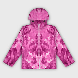 Ветровка с капюшоном женская Яркий малиново-розовый геометрический узор, цвет: 3D-белый