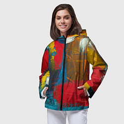 Ветровка с капюшоном женская Разноцветные мазки краской, цвет: 3D-черный — фото 2