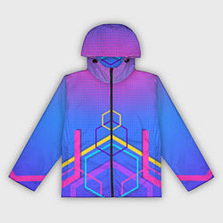 Ветровка с капюшоном женская Многоцветный градиент с геометрическими фигурами, цвет: 3D-черный