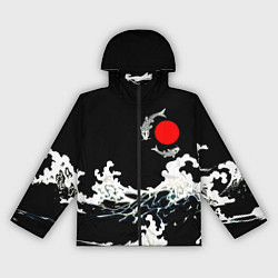 Ветровка с капюшоном женская Волны и рыбки, цвет: 3D-черный