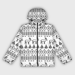 Ветровка с капюшоном женская Черно-белый узор с оленями, цвет: 3D-черный