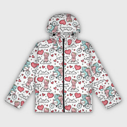 Ветровка с капюшоном женская Влюблённые кот и кошка на велосипеде, цвет: 3D-черный