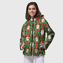 Ветровка с капюшоном женская Новогодние гномы - паттерн, цвет: 3D-черный — фото 2