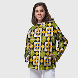 Ветровка с капюшоном женская Геометрический золотистый паттерн, цвет: 3D-белый — фото 2