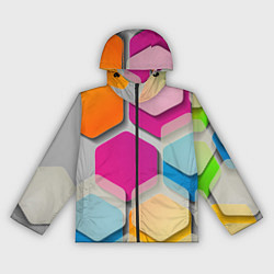 Ветровка с капюшоном женская Абстрактные разноцветные геометрические фигуры, цвет: 3D-черный
