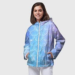 Ветровка с капюшоном женская Голубая чешуя русалки - паттерн, цвет: 3D-белый — фото 2