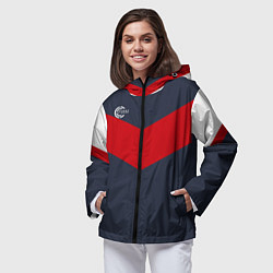 Ветровка с капюшоном женская FIRM темно-синий с красной полосой, цвет: 3D-черный — фото 2