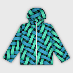 Ветровка с капюшоном женская Сине-зелёная плетёнка - оптическая иллюзия, цвет: 3D-белый