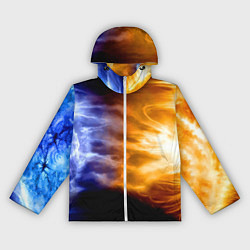 Ветровка с капюшоном женская Борьба двух стихий - лёд и пламя, цвет: 3D-белый
