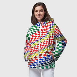 Ветровка с капюшоном женская Разноцветная оптическая иллюзия, цвет: 3D-белый — фото 2