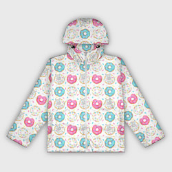 Ветровка с капюшоном женская Разноцветные пончики с серым зайцем, цвет: 3D-белый