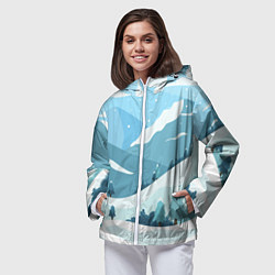 Ветровка с капюшоном женская Заснеженные горы, цвет: 3D-белый — фото 2