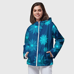 Ветровка с капюшоном женская Узор из синих цветов, цвет: 3D-белый — фото 2