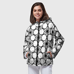 Ветровка с капюшоном женская Чёрно-белый абстрактный паттерн из звёзд, цвет: 3D-черный — фото 2