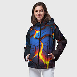 Ветровка с капюшоном женская Яркая неоновая лава, разломы, цвет: 3D-черный — фото 2