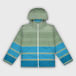Ветровка с капюшоном женская Оливковые и голубые полосы, цвет: 3D-белый