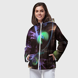 Ветровка с капюшоном женская Магические фиолетовые волны и цветные космические, цвет: 3D-белый — фото 2