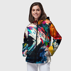 Ветровка с капюшоном женская Разноцветные мазки краски, цвет: 3D-черный — фото 2