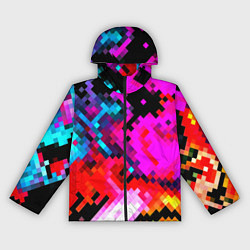 Ветровка с капюшоном женская Pixel neon mosaic, цвет: 3D-черный