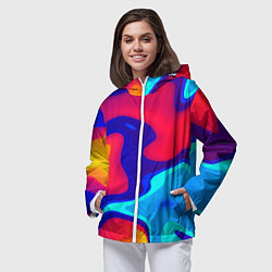 Ветровка с капюшоном женская Смесь красок ультрафиолет, цвет: 3D-белый — фото 2