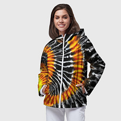 Ветровка с капюшоном женская Tie dye - тай дай в черно белую полоску, цвет: 3D-белый — фото 2