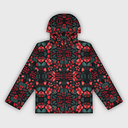 Ветровка с капюшоном женская Растительный узор из красных цветов, цвет: 3D-черный