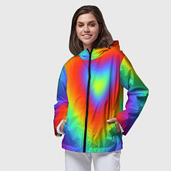 Ветровка с капюшоном женская Сердце - радужный градиент, цвет: 3D-черный — фото 2