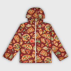 Ветровка с капюшоном женская Кусочки пиццы ассорти - акварельный паттерн, цвет: 3D-белый