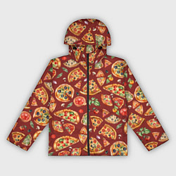 Ветровка с капюшоном женская Кусочки пиццы ассорти - акварельный паттерн, цвет: 3D-черный