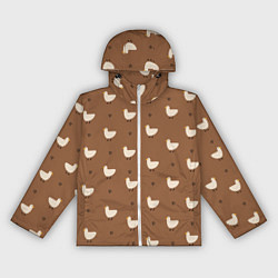 Ветровка с капюшоном женская Гуси и травка - паттерн коричневый, цвет: 3D-белый