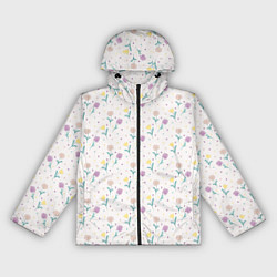 Ветровка с капюшоном женская Весенний паттерн с цветами, цвет: 3D-черный